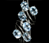 Крупное кольцо с голубыми топазами Серебро 925