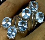 Крупное кольцо с голубыми топазами Серебро 925