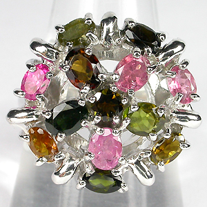 Кольцо с разноцветными турмалинами