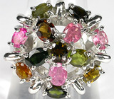 Кольцо с разноцветными турмалинами Серебро 925