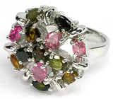 Кольцо с разноцветными турмалинами Серебро 925