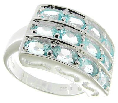 Стильное кольцо с нежно-голубыми топазами