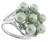 Кольцо с жемчугом и изумрудами Серебро 925