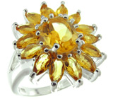 Кольцо с золотистыми цитринами Серебро 925