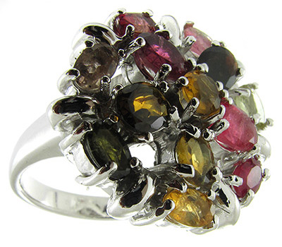 Кольцо с разноцветными турмалинами