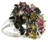 Кольцо с разноцветными турмалинами Серебро 925