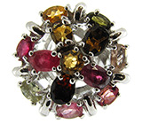 Кольцо с разноцветными турмалинами Серебро 925