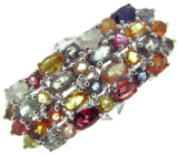 Крупное кольцо с разноцветными сапфирами Серебро 925