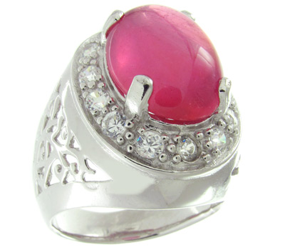 Ажурный перстень с кабошоном розового сапфира