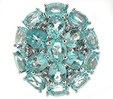 Роскошное массивное кольцо с небесно-голубыми топазами Серебро 925