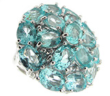 Роскошное массивное кольцо с небесно-голубыми топазами Серебро 925