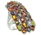 Крупное кольцо с разноцветными сапфирами Серебро 925