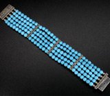 Браслет в 5 нитей с небесно-голубой бирюзой Серебро 925