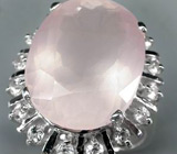 Кольцо с нежно-розовым кварцем и цирконами Серебро 925