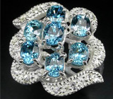 Кольцо с яркими голубыми и белыми цирконами Серебро 925