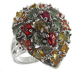 Кольцо с разноцветными сапфирами Серебро 925