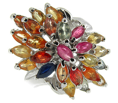 Кольцо с разноцветными сапфирами