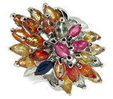 Кольцо с разноцветными сапфирами Серебро 925