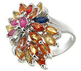 Кольцо с разноцветными сапфирами Серебро 925