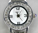 Часы с черной шпинелью и кубиком циркония Серебро 925