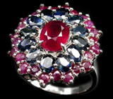 Кольцо из коллекции «Beau Monde» с рубинами и сапфирами Серебро 925