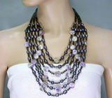 Колье в 6 нитей с агатом и жемчугом Серебро 925