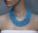 Колье в 5 нитей с небесно-голубой бирюзой Серебро 925