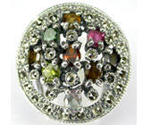 Крупное кольцо с разноцветными турмалинами и маркаситами Серебро 925
