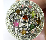 Крупное кольцо с разноцветными турмалинами и маркаситами Серебро 925