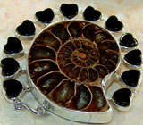 Кулон с аммонитом и ониксом Серебро 925