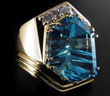 Кольцо с голубым топазом авторской огранки и бриллиантами Золото