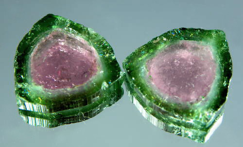 Пара слайсов арбузного турмалина 12,9 карат