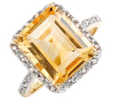 Кольцо с золотистым цитрином и бриллиантами Золото