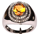 Перстень из коллекции «Mafia» с золотистым цитрином и бриллиантами Серебро 925