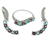 Комплект из коллекции "Spring" с голубыми топазами и родолитами гранатами Серебро 925