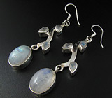 Изящные серьги с лунным камнем Серебро 925