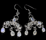 Эффектные серьги с лунным камнем Серебро 925