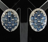 Превосходные серьги с синими сапфирами Серебро 925