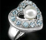 Кольцо с жемчужиной и голубыми топазами Серебро 925