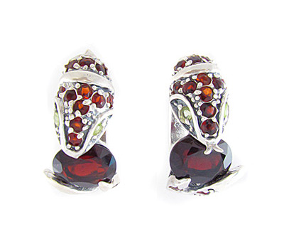 Серьги "Кобра" с гранатами и перидотами