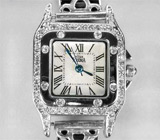 Часы с браслетом, инкрустированным черной шпинелью Серебро 925