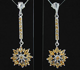 Серьги с золотистыми цитринами Серебро 925