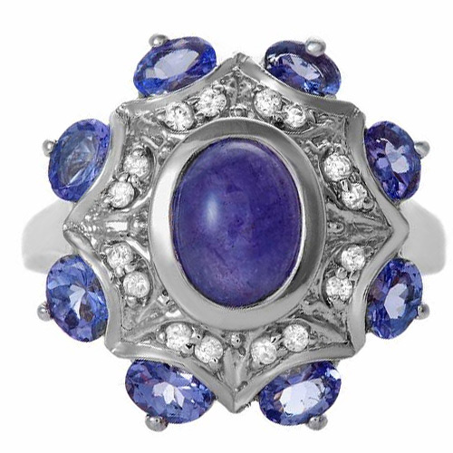 Кольцо с танзанитами и цирконами