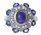 Кольцо с танзанитами и цирконами Серебро 925