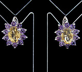 Серьги с цитринами и аметистами Серебро 925