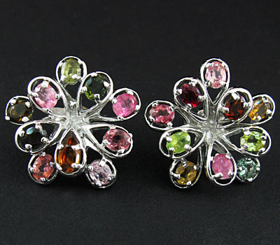 Серьги с разноцветными турмалинами