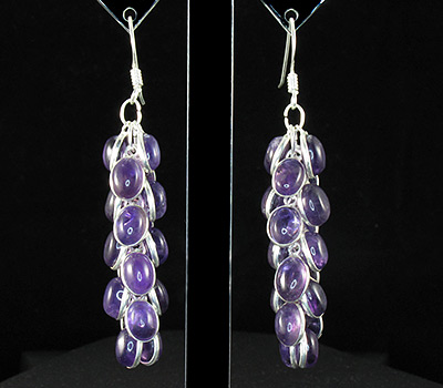 Серьги-гроздья со сливовыми аметистами