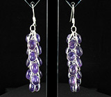 Серьги-гроздья со сливовыми аметистами Серебро 925