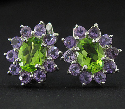 Серьги с аметистами и яркими перидотами