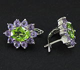 Серьги с аметистами и яркими перидотами Серебро 925